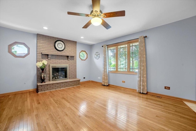 13610 S 84th Ave, Orland Park, IL 60462 - unfurnished living room featuring hardwood / wood-style flooring, a ceiling fan, a fireplace, and recessed lighting