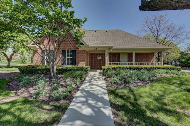 195 Island Ct Unit 195, Schaumburg, IL 60193 - view of front of home with brick siding, roof with shingles, a front yard, and a porch