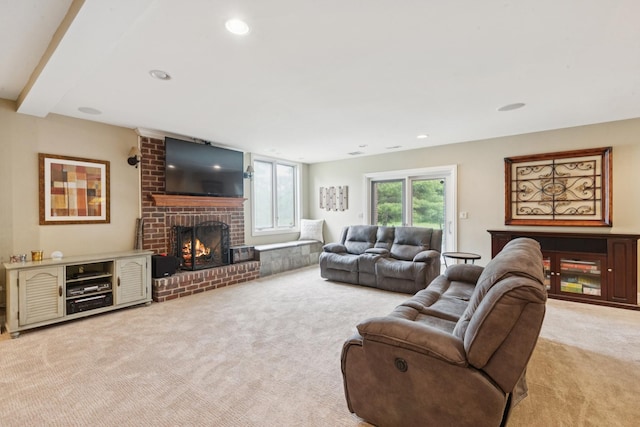 6N707 Brookhaven Ln, Saint Charles, IL 60175 - living area featuring light colored carpet, a fireplace, and recessed lighting