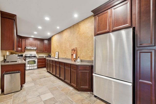 6N707 Brookhaven Ln, Saint Charles, IL 60175 - kitchen with appliances with stainless steel finishes, under cabinet range hood, recessed lighting, and light countertops