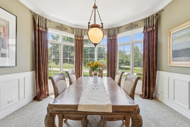 6N707 Brookhaven Ln, Saint Charles, IL 60175 - dining area featuring healthy amount of natural light, a decorative wall, light colored carpet, and wainscoting
