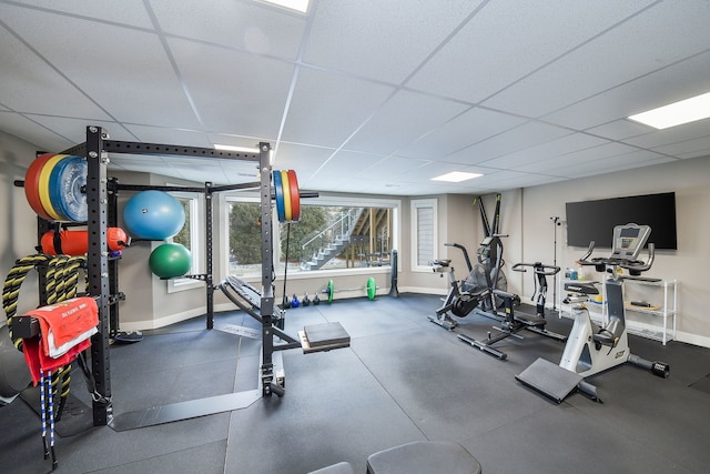 2412 Sharon Ct, Naperville, IL 60564 - workout area with baseboards and a drop ceiling