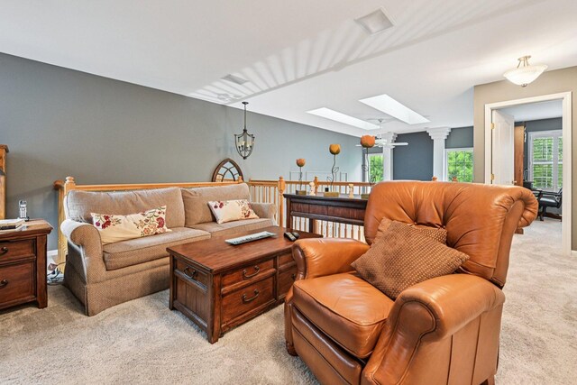 147 Fulbright Ln, Schaumburg, IL 60194 - living area featuring light carpet and a skylight