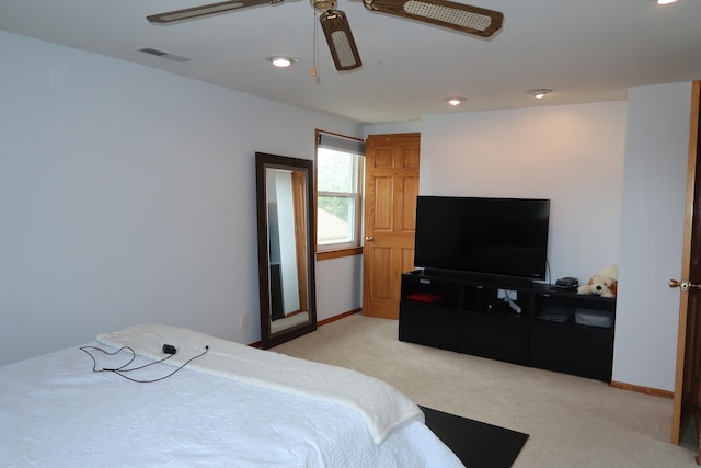 5125 N La Crosse Ave, Chicago, IL 60630 - bedroom with light colored carpet, ceiling fan, and recessed lighting