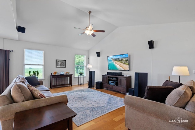 433 Davis Dr, Sycamore, IL 60178 - living area featuring ceiling fan, light wood-style floors, and high vaulted ceiling