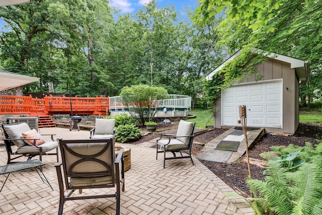 20131 E Brightway Dr, Mokena, IL 60448 - view of patio featuring a deck and an outbuilding