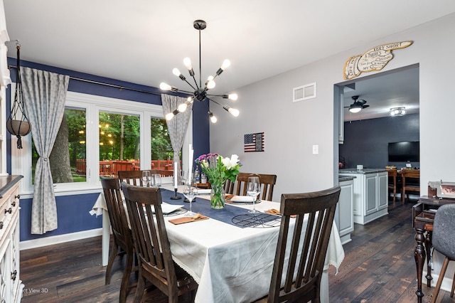 20131 E Brightway Dr, Mokena, IL 60448 - dining room with dark wood-style flooring, a chandelier, and ceiling fan