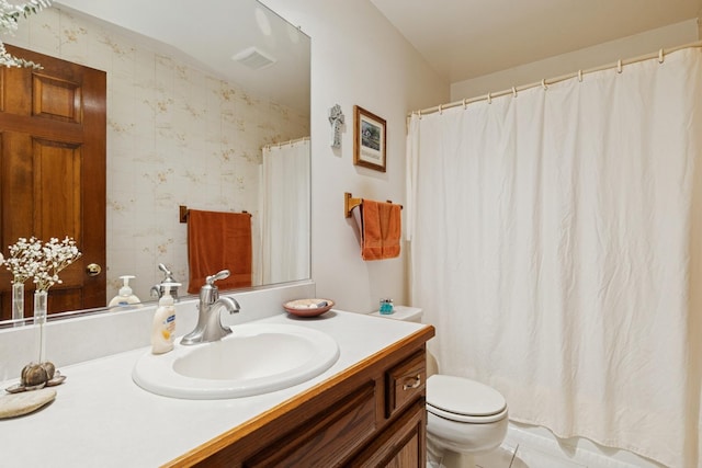 2619 Baldwin Rd, Mchenry, IL 60050 - full bathroom with wallpapered walls, vanity, and curtained shower