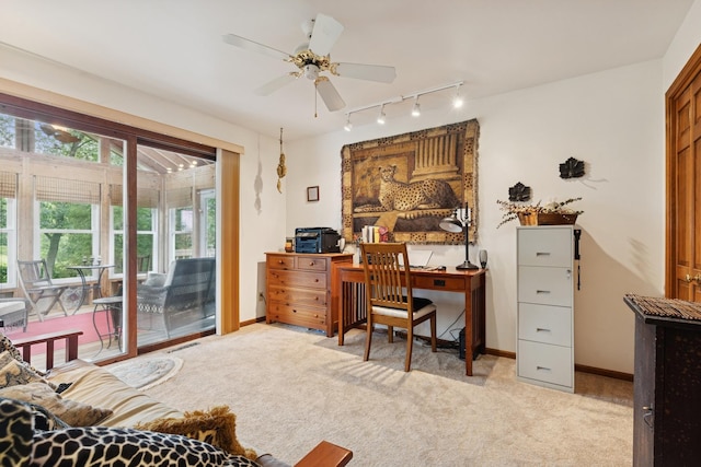 2619 Baldwin Rd, Mchenry, IL 60050 - office area with rail lighting, light carpet, and ceiling fan