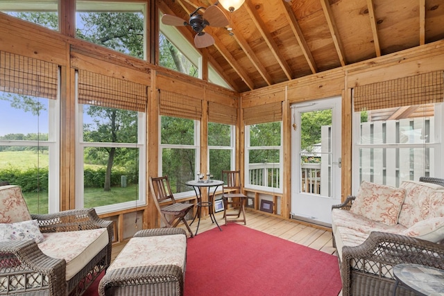2619 Baldwin Rd, Mchenry, IL 60050 - sunroom with vaulted ceiling, healthy amount of natural light, and ceiling fan