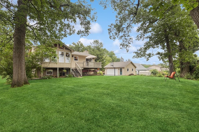 2619 Baldwin Rd, Mchenry, IL 60050 - rear view of house with a deck, a lawn, stairway, and a chimney