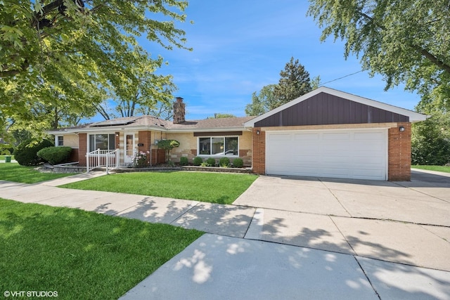 1400 Boeger Ave, Westchester, IL 60154 - ranch-style house featuring brick siding, concrete driveway, a garage, and a chimney