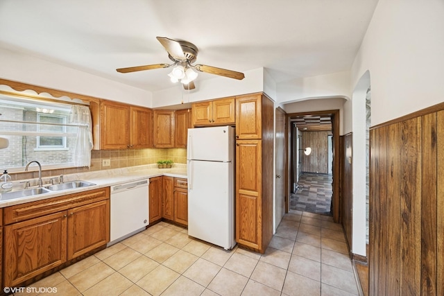 1400 Boeger Ave, Westchester, IL 60154 - kitchen with white appliances, ceiling fan, and brown cabinetry