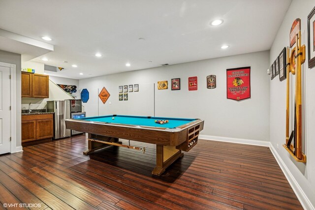 8736 Shade Tree Cir, Lakewood, IL 60014 - rec room with dark wood-style flooring, recessed lighting, and billiards