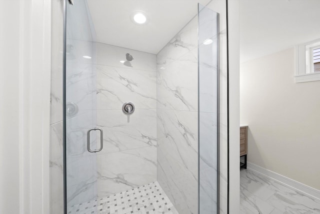 5246 S New England Ave, Chicago, IL 60638 - bathroom with a marble finish shower and marble look tiles