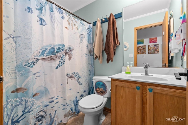 3621 Hyde Park Ct, Elgin, IL 60124 - full bath featuring ornamental molding, vanity, tile patterned flooring, and a shower with curtain