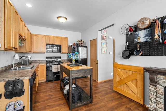 3621 Hyde Park Ct, Elgin, IL 60124 - kitchen featuring black appliances, dark wood-style floors, and light brown cabinets