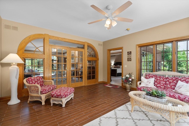 8 Buckingham Dr, Sugar Grove, IL 60554 - living room with wood finished floors, a ceiling fan, and french doors