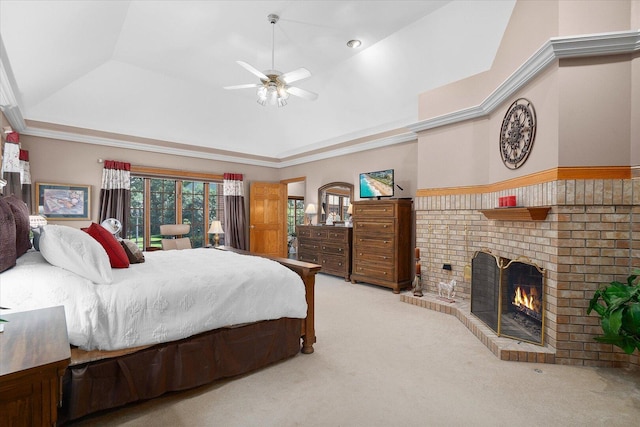 8 Buckingham Dr, Sugar Grove, IL 60554 - bedroom featuring carpet, a fireplace, and a raised ceiling