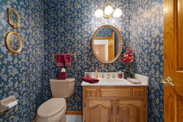 8 Buckingham Dr, Sugar Grove, IL 60554 - half bath with wallpapered walls, vanity, and tile patterned floors