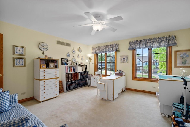 8 Buckingham Dr, Sugar Grove, IL 60554 - office area with healthy amount of natural light, light carpet, and ceiling fan