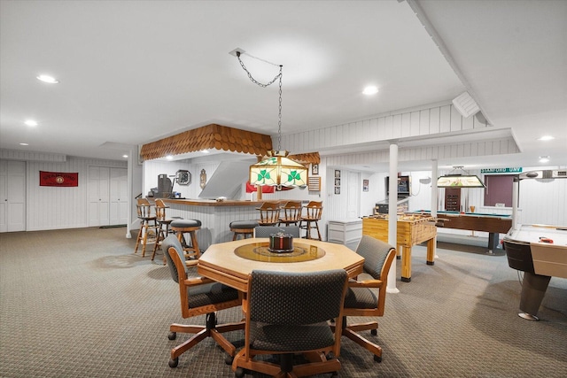 8 Buckingham Dr, Sugar Grove, IL 60554 - carpeted dining space with a dry bar, pool table, and recessed lighting