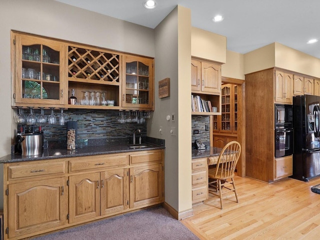 8 Buckingham Dr, Sugar Grove, IL 60554 - indoor wet bar featuring black appliances, tasteful backsplash, recessed lighting, and light wood-type flooring