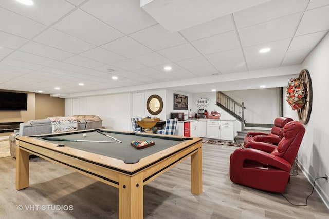 2032 Wentworth Dr, Volo, IL 60020 - game room with light wood finished floors, pool table, a drop ceiling, bar, and recessed lighting