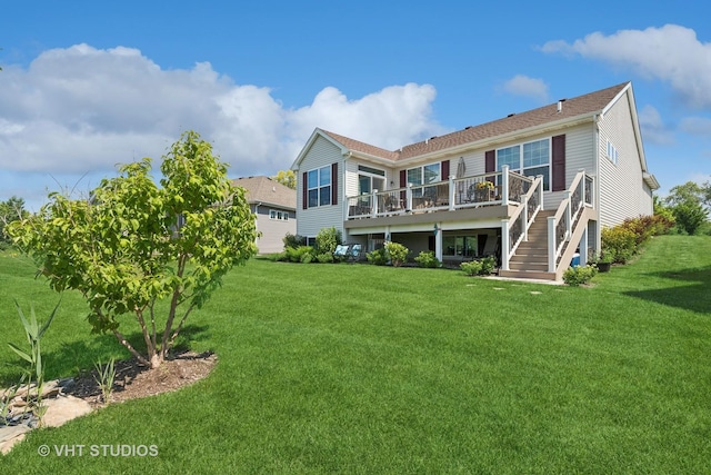 2032 Wentworth Dr, Volo, IL 60020 - rear view of house featuring a wooden deck, stairs, and a yard