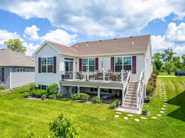 2032 Wentworth Dr, Volo, IL 60020 - rear view of house with stairs, a lawn, a deck, and roof with shingles