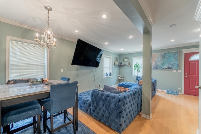 759 Norfolk Ave, Westchester, IL 60154 - living room featuring ornamental molding, light wood-type flooring, a chandelier, and recessed lighting