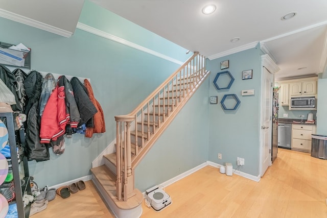 759 Norfolk Ave, Westchester, IL 60154 - stairs with wood finished floors and crown molding