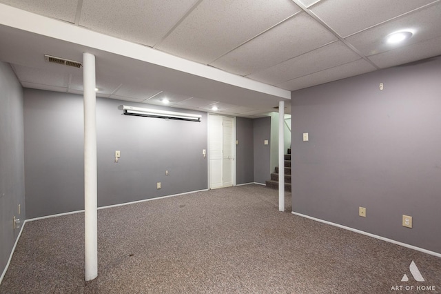 780 Buckingham Ct, Hoffman Estates, IL 60169 - finished below grade area with carpet flooring, a paneled ceiling, and stairway