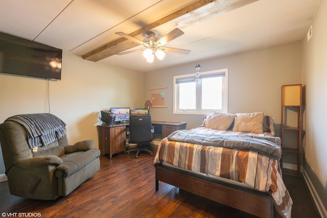 15722 Deerfield Ct Unit S-1, Orland Park, IL 60462 - bedroom featuring dark wood finished floors, beamed ceiling, an office area, and ceiling fan