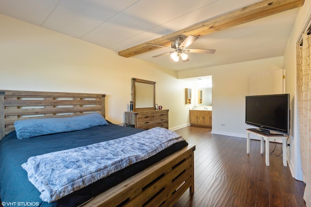 15722 Deerfield Ct Unit S-1, Orland Park, IL 60462 - bedroom with beam ceiling, dark wood-type flooring, ceiling fan, and connected bathroom