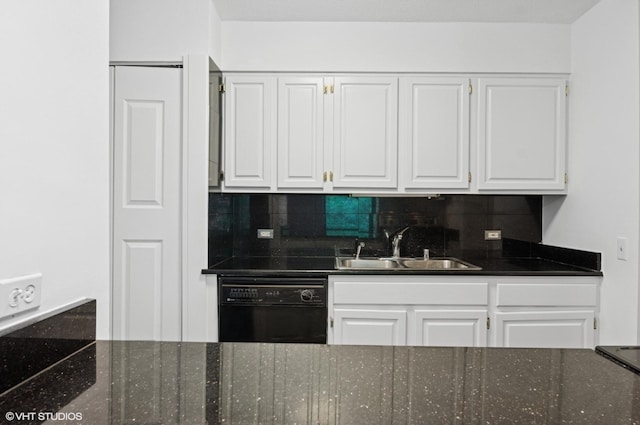 1169 S Plymouth Ct Unit 406, Chicago, IL 60605 - kitchen with black dishwasher, white cabinets, and dark stone countertops