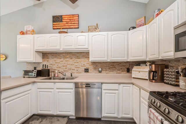 5705 Cobblestone Trl, Mchenry, IL 60050 - kitchen featuring stainless steel appliances, white cabinets, and tasteful backsplash