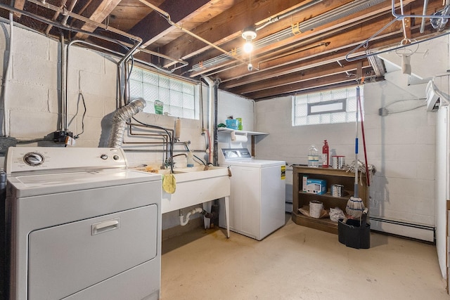 657 1st St, Crete, IL 60417 - below grade area featuring independent washer and dryer and baseboard heating