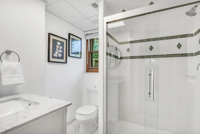 12976 W 21st St, Wadsworth, IL 60083 - full bathroom featuring a shower stall, vanity, a paneled ceiling, and marble finish flooring