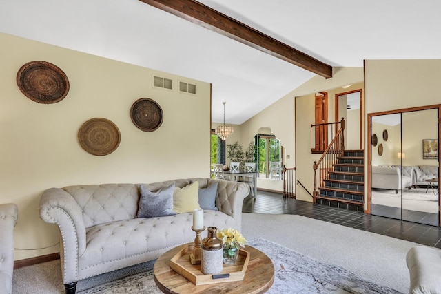 12976 W 21st St, Wadsworth, IL 60083 - living area featuring stairway, a chandelier, and tile patterned flooring
