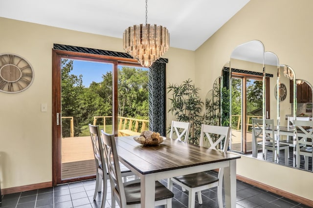 12976 W 21st St, Wadsworth, IL 60083 - dining room with a chandelier, tile patterned floors, and vaulted ceiling