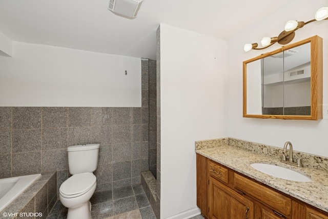 104 Hastings Way SW, Poplar Grove, IL 61065 - bathroom with vanity, tiled bath, a tile shower, and tile patterned floors