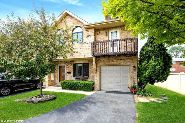 4518 Village Square Ln, Brookfield, IL 60513 - view of property with a balcony, brick siding, asphalt driveway, and an attached garage