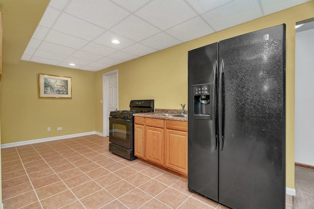 11186 188th Pl, Mokena, IL 60448 - kitchen featuring black appliances, a drop ceiling, light tile patterned floors, and recessed lighting