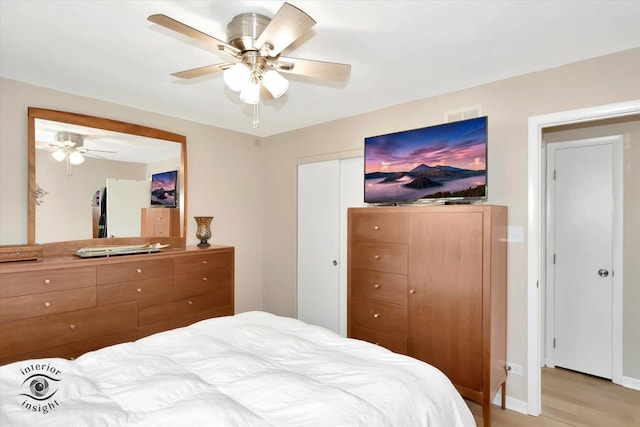 14727 Central Park Ave, Midlothian, IL 60445 - bedroom with light wood-type flooring, ceiling fan, and a closet