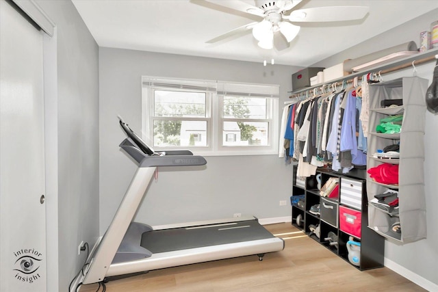 14727 Central Park Ave, Midlothian, IL 60445 - exercise room featuring a ceiling fan and wood finished floors