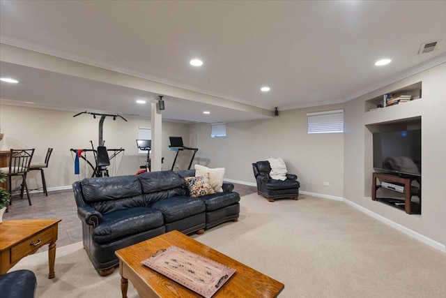 13907 W Big Run Ln, Homer Glen, IL 60491 - carpeted living area featuring recessed lighting and ornamental molding