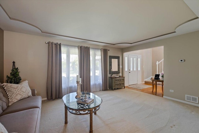 13907 W Big Run Ln, Homer Glen, IL 60491 - living room featuring light colored carpet and stairs