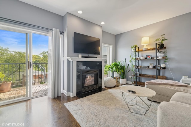 5862 N Lincoln Ave Unit 3A, Chicago, IL 60659 - living area featuring recessed lighting, dark wood finished floors, and a tile fireplace