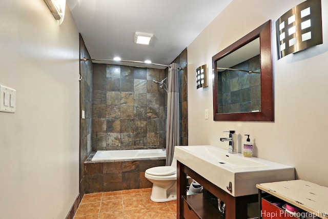 1504 N Denali Trl, Mchenry, IL 60050 - bathroom with tiled shower / bath combo, vanity, tile patterned floors, and recessed lighting